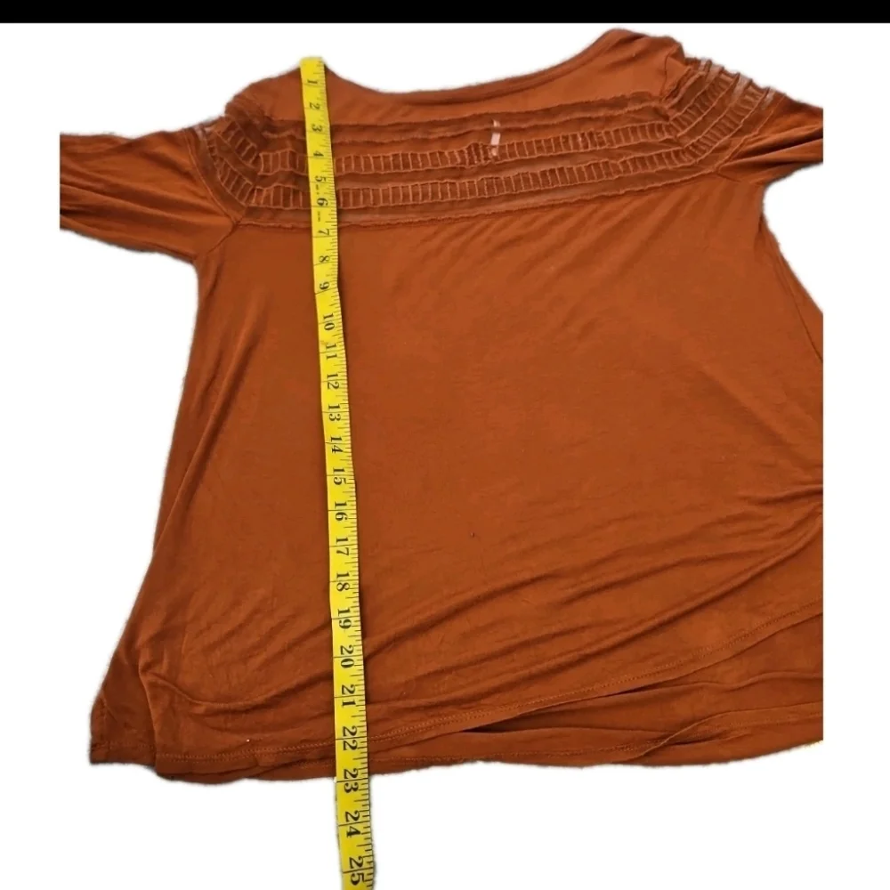 Free People Womens Brown Mesh Inset Tee Casual Trendy Long Sleeve Top S